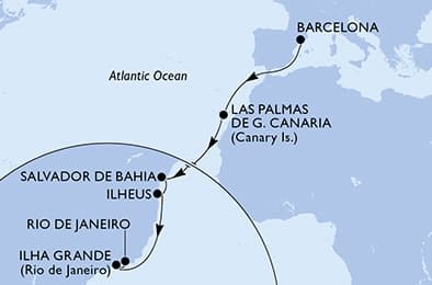 14 nights Transatlantic cruise on MSC Divina
from 🇪🇸 Barcelona to 🇧🇷 Rio de Janeiro