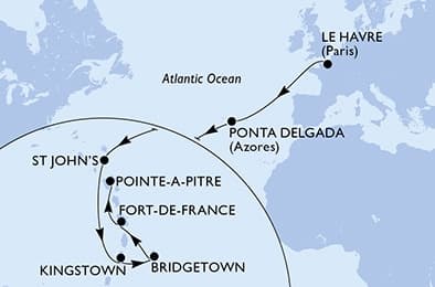 14 nights Transatlantic cruise on MSC Meraviglia
from 🇫🇷 Le Havre to 🇬🇵 Pointe a Pitre