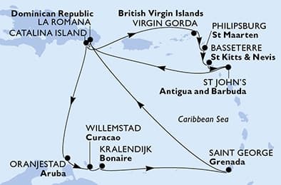 14 nights Caribbean cruise on MSC Opera
from 🇩🇴 La Romana