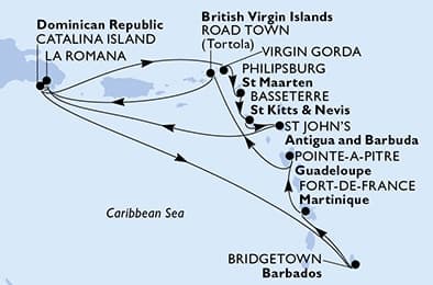 14 nights Caribbean cruise on MSC Opera
from ๐ฉ๐ด La Romana