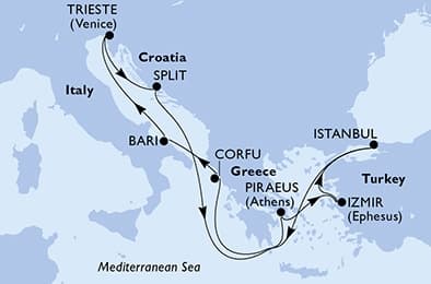 9 nights Mediterranean cruise on MSC Splendida
from 🇬🇷 Piraeus