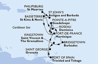14 nights Caribbean cruise on MSC Meraviglia
from 🇲🇶 Fort-de-France