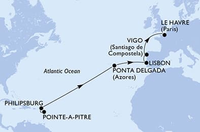 14 nights Transatlantic cruise on MSC Meraviglia
from 🇬🇵 Pointe a Pitre to 🇫🇷 Le Havre