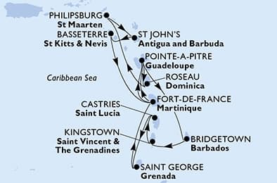 14 nights Caribbean cruise on MSC Meraviglia
from 🇧🇧 Bridgetown