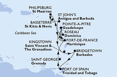 14 nights Caribbean cruise on MSC Meraviglia
from 🇲🇶 Fort-de-France