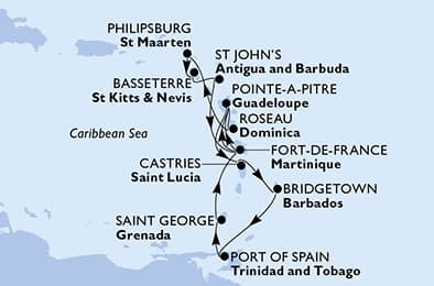 14 nights Caribbean cruise on MSC Meraviglia
from 🇧🇧 Bridgetown