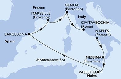 7 nights Mediterranean cruise on MSC World Asia
from 🇮🇹 Naples to 🇮🇹 Civitavecchia