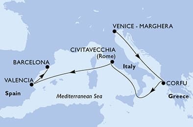 7 nights Mediterranean cruise on MSC Lirica
from 🇮🇹 Venice to 🇪🇸 Barcelona
