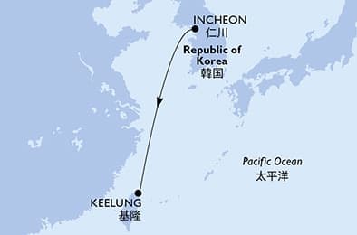 3 nights Asian cruise on MSC Bellissima
from 🇰🇷 Incheon to 🇹🇼 Keelung (Chilung)