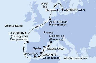 10 nights North European cruise on MSC Euribia
from 🇩🇰 Copenhagen to 🇫🇷 Marseille