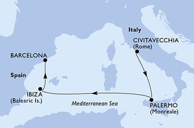 4 nights cruise on MSC Seaview
from 🇮🇹 Civitavecchia to 🇪🇸 Barcelona