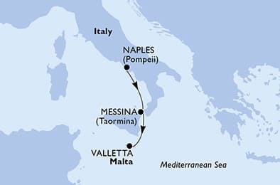 2 nights Mediterranean cruise on MSC World Europa
from 🇮🇹 Naples to 🇲🇹 Valletta