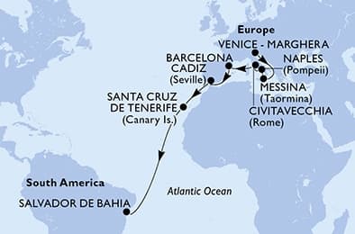 17 nights Transatlantic cruise on MSC Armonia
from 🇮🇹 Venice to 🇧🇷 Salvador