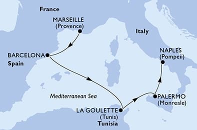 5 nights Mediterranean cruise on MSC Meraviglia
from 🇫🇷 Marseille to 🇮🇹 Naples