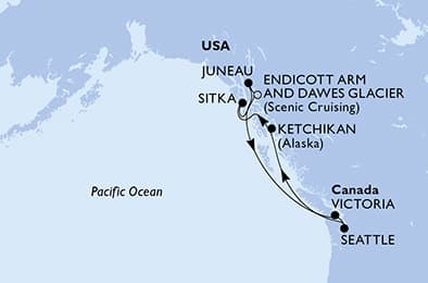 7 nights Alaskan cruise on MSC Poesia
from 🇺🇸 Seattle
