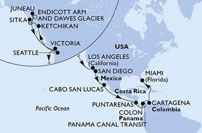 26 nights Transatlantic cruise on MSC Poesia
from ๐บ๐ธ Seattle to ๐บ๐ธ Miami