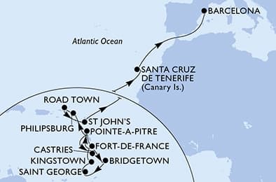 21 nights Transatlantic cruise on MSC World Europa
from 🇲🇶 Fort-de-France to 🇪🇸 Barcelona
