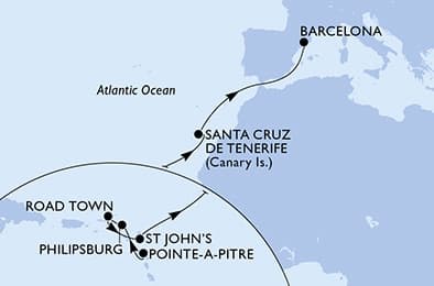 13 nights Transatlantic cruise on MSC World Europa
from 🇬🇵 Pointe a Pitre to 🇪🇸 Barcelona