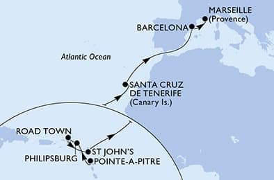 14 nights Transatlantic cruise on MSC World Europa
from 🇬🇵 Pointe a Pitre to 🇫🇷 Marseille