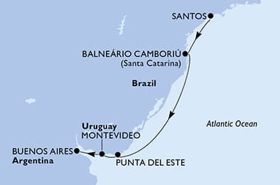 5 nights South American cruise on MSC Seaview
from 🇧🇷 Santos (Sao Paulo) to 🇦🇷 Buenos Aires