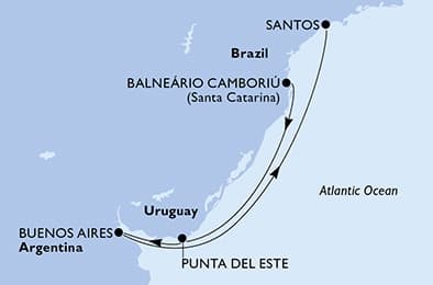 6 nights South American cruise on MSC Seaview
from 🇧🇷 Camboriu to 🇧🇷 Santos (Sao Paulo)