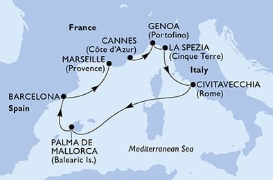 7 nights Mediterranean cruise on MSC Grandiosa
from 🇫🇷 Cannes to 🇫🇷 Marseille