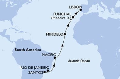 14 nights Transatlantic cruise on MSC Seaview
from 🇧🇷 Santos (Sao Paulo) to 🇵🇹 Lisbon