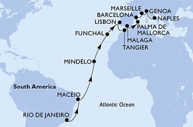 23 nights Transatlantic cruise on MSC Seaview
from 🇧🇷 Rio de Janeiro to 🇮🇹 Naples