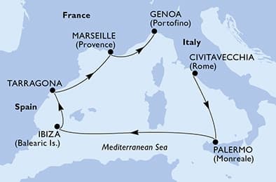 6 nights Mediterranean cruise on MSC Seaview
from 🇮🇹 Civitavecchia to 🇮🇹 Genova