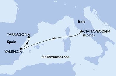3 nights Mediterranean cruise on MSC Sinfonia
from 🇮🇹 Civitavecchia to 🇪🇸 Tarragona