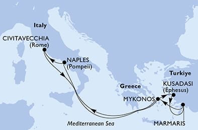 8 nights Mediterranean cruise on MSC Divina
from 🇹🇷 Marmaris