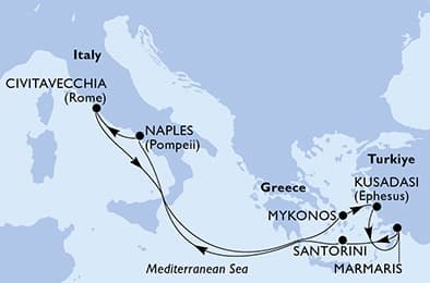8 nights Mediterranean cruise on MSC Divina
from 🇹🇷 Marmaris