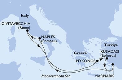 7 nights Mediterranean cruise on MSC Divina
from 🇹🇷 Marmaris