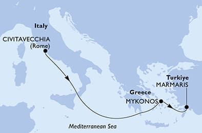 3 nights Mediterranean cruise on MSC Divina
from 🇮🇹 Civitavecchia to 🇹🇷 Marmaris
