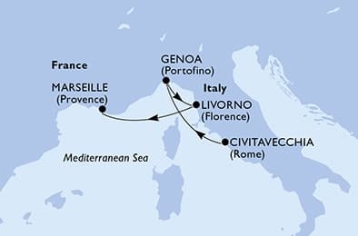 3 nights Extraordinary cruise on MSC Opera
from 🇮🇹 Civitavecchia to 🇫🇷 Marseille