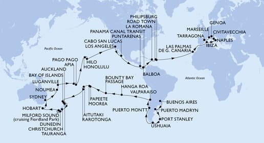 102 nights Extraordinary cruise on MSC Magnifica
from ๐ฆ๐ท Buenos Aires to ๐ช๐ธ Tarragona
