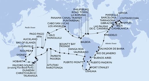 121 nights Extraordinary cruise on MSC Magnifica
from 🇪🇸 Barcelona to 🇪🇸 Tarragona