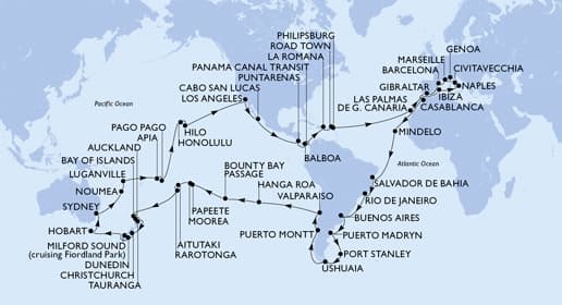 121 nights Extraordinary cruise on MSC Magnifica
from 🇮🇹 Civitavecchia