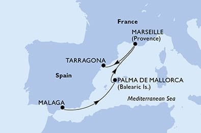 3 nights Extraordinary cruise on MSC Meraviglia
from 🇪🇸 Málaga to 🇳🇿 Tauranga