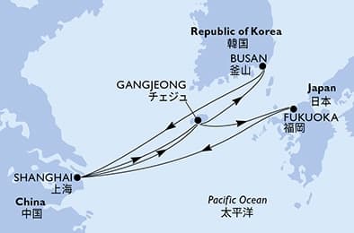 8 nights Asian cruise on MSC Bellissima
from 🇨🇳 Shanghai