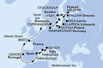 21 nights cruise on MSC Magnifica
from ๐ฉ๐ช Rostock (Berlin) to ๐ฎ๐น Genoa