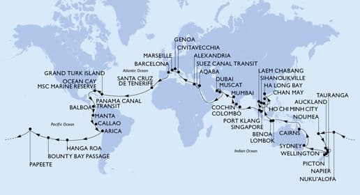 115 nights Extraordinary cruise on MSC Magnifica
from 🇮🇹 Civitavecchia
