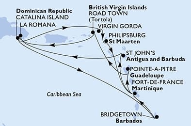 14 nights Caribbean cruise on MSC Opera
from 🇩🇴 La Romana