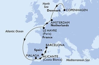 9 nights North European cruise on MSC Euribia
from 🇩🇰 Copenhagen to 🇪🇸 Barcelona