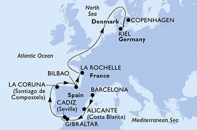11 nights North European cruise on MSC Euribia
from ๐ช๐ธ Barcelona to ๐ฉ๐ฐ Copenhagen