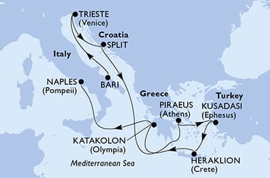 9 nights Mediterranean cruise on MSC Seaview
from 🇮🇹 Bari to 🇮🇹 Naples
