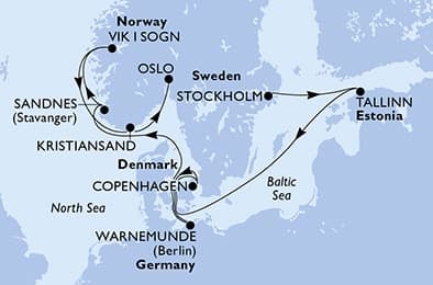 9 nights North European cruise on MSC Splendida
from 🇸🇪 Stockholm to 🇳🇴 Oslo