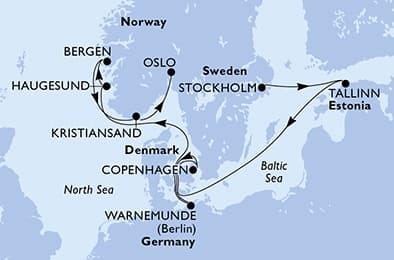 9 nights North European cruise on MSC Splendida
from 🇸🇪 Stockholm to 🇳🇴 Oslo