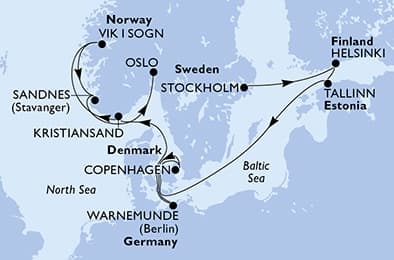 10 nights North European cruise on MSC Splendida
from 🇸🇪 Stockholm to 🇳🇴 Oslo
