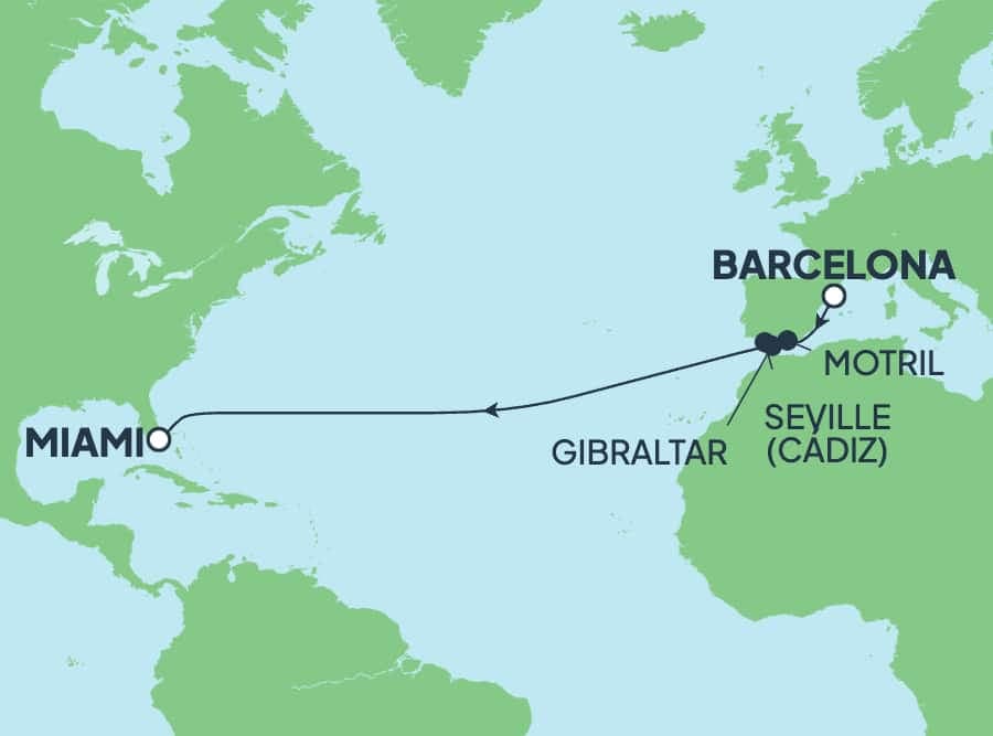 13 nights Transatlantic cruise on AURA
from ๐ช๐ธ Tarragona to ๐บ๐ธ Miami